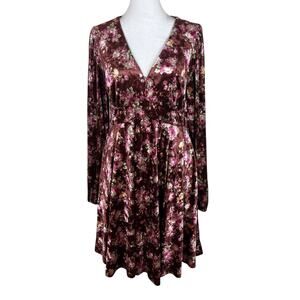 Baltic Born Crushed Velvet Floral Dress Long Sleeve Whimsical Boho Size Large